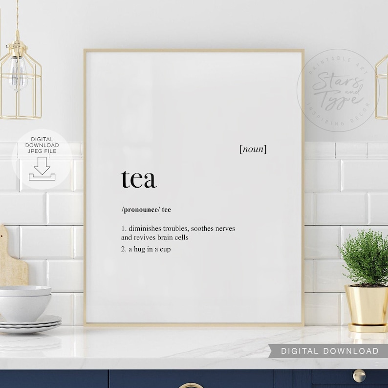 Tea Dictionary Definition Meaning PRINTABLE Art Kitchen Etsy UK