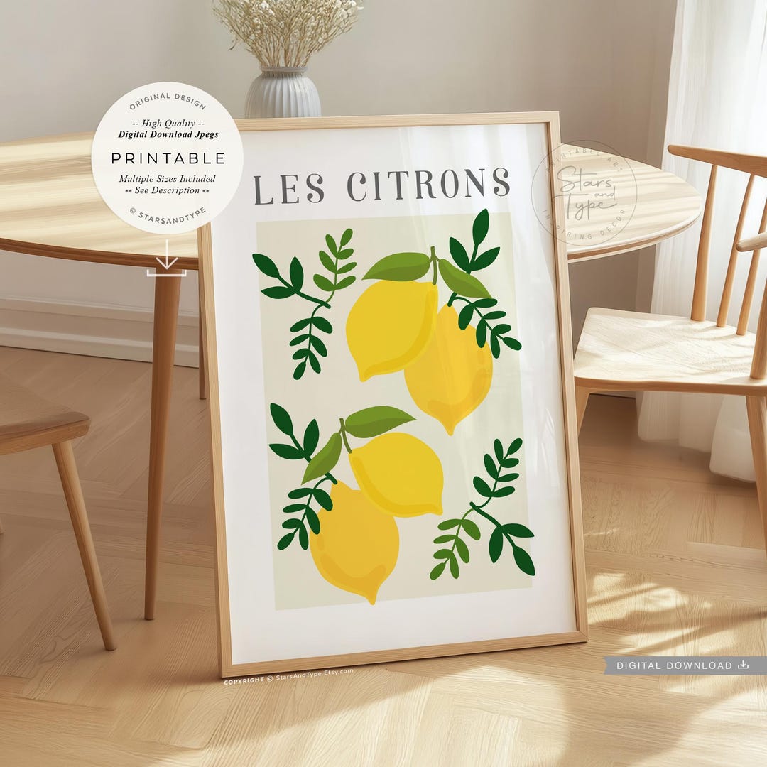 Les Citrons, PRINTABLE Art, Vintage Lemons French Kitchen Decor ...