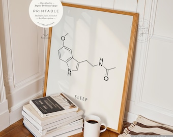 Sleep Melatonin Molecule, PRINTABLE Art, Chemistry Bedroom Decor, Digital DOWNLOAD Print Jpg