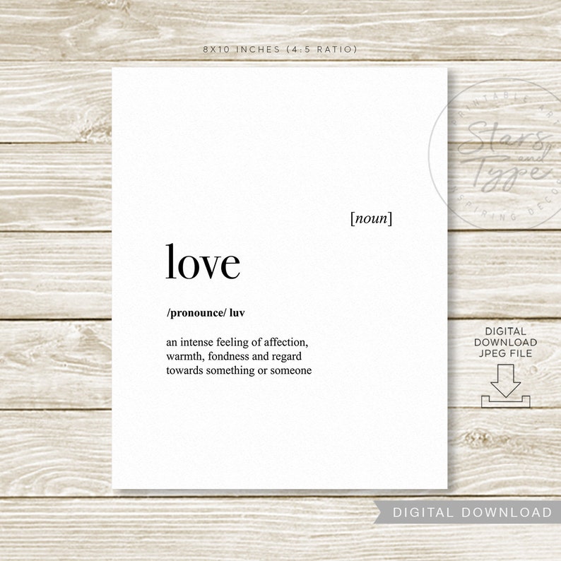 Love Dictionary Definition Meaning PRINTABLE Art Love Quotes Etsy