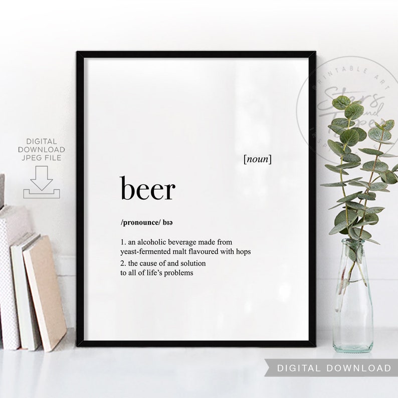 Beer Definition PRINTABLE Art Kitchen Decor Fun Husband Etsy