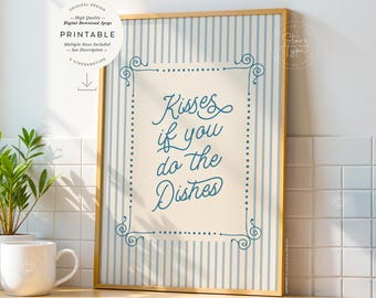 Kusjes als je de afwas doet, AFDRUKBARE keukenmuurkunst, digitale DOWNLOAD print jpg