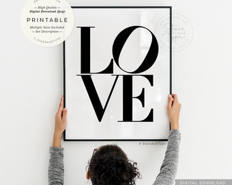 Love PRINTABLE Wall Art, L O V E, Classic Love Word, 4 Letters, Bedroom Entrance Way Family Home Decor, Digital DOWNLOAD Print Jpegs