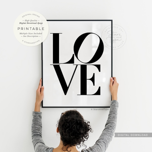 Love PRINTABLE Wall Art, L O V E, Classic Love Word, 4 Letters, Bedroom Entrance Way Family Home Decor, Digital DOWNLOAD Print Jpegs