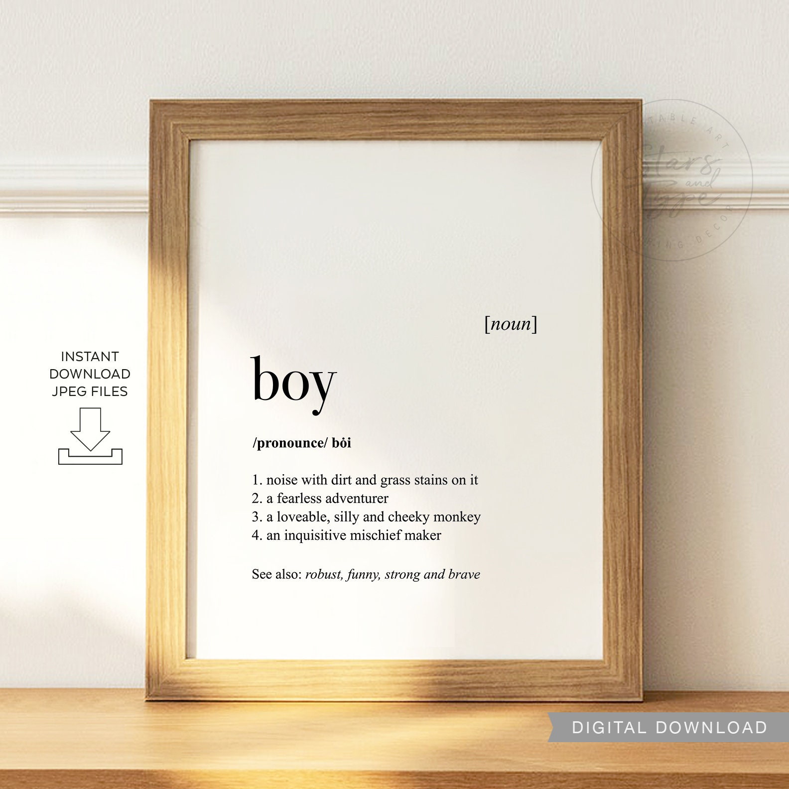 Boy Definition PRINTABLE Art Boys Baby Shower Baptism Gift 