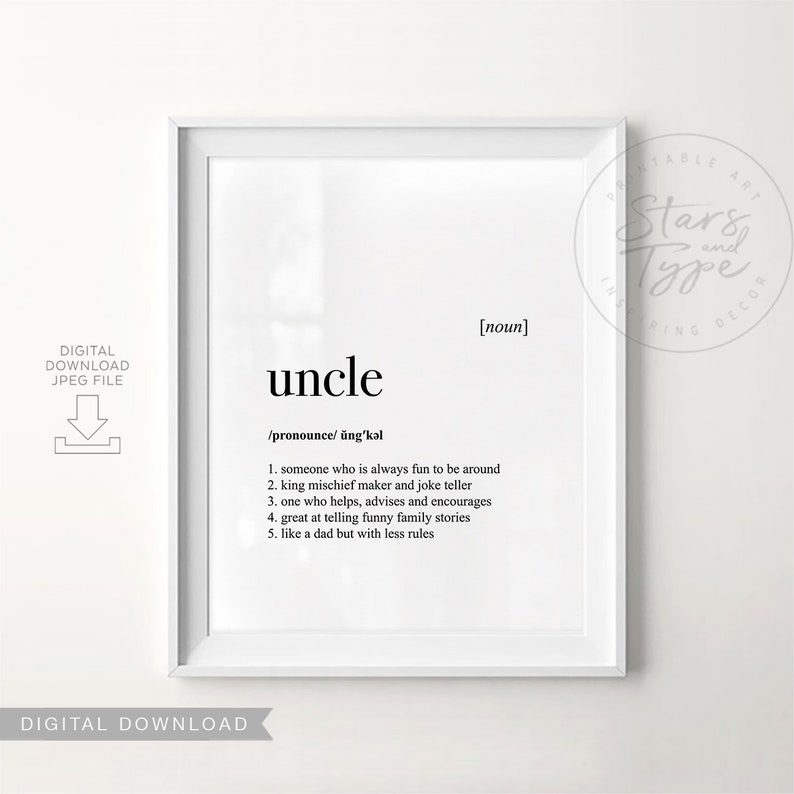 Uncle Definition Dictionary Meaning PRINTABLE Art Gift for Etsy