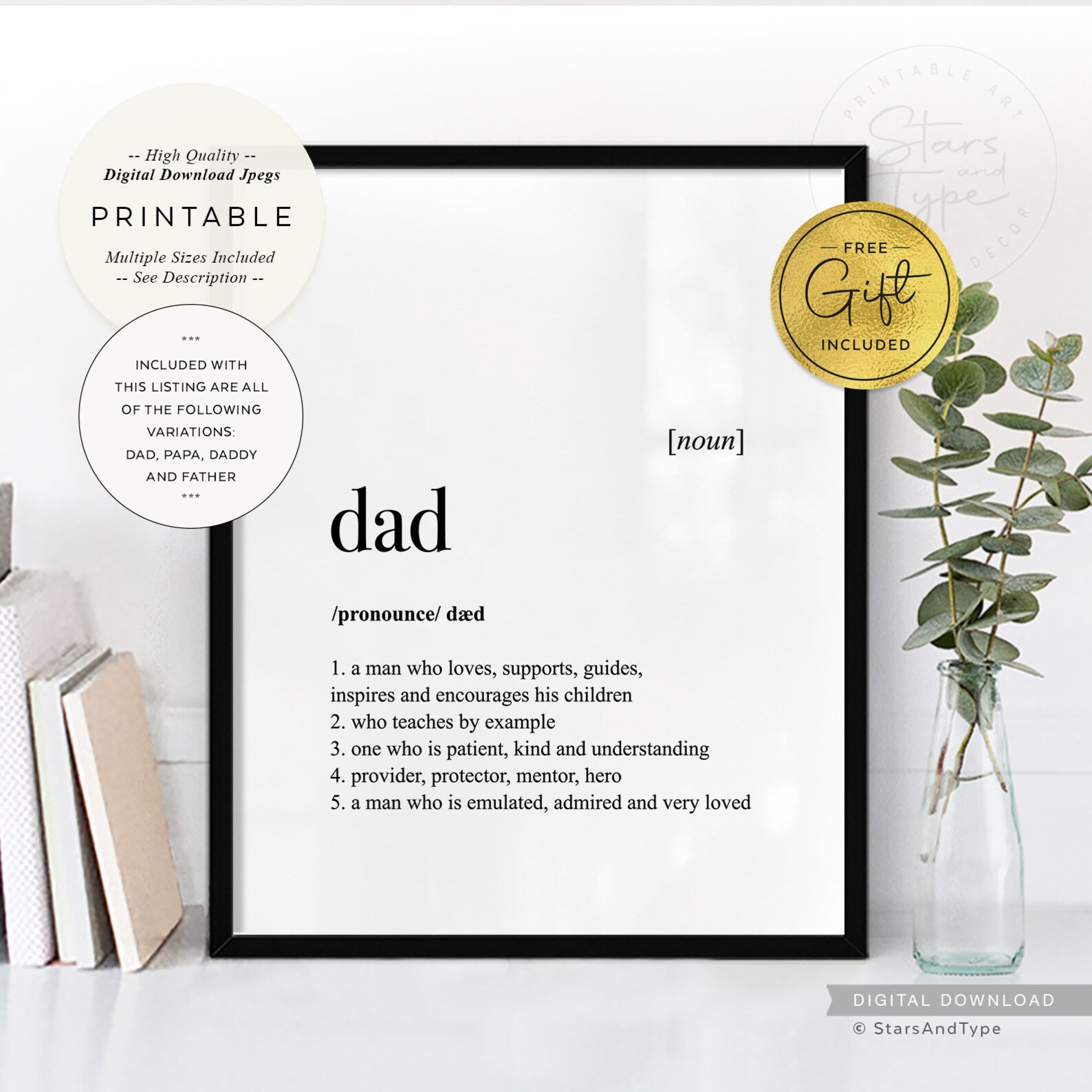 Dad Definition PRINTABLE Art, Pops Daddy Papa Father Quote, Digital ...