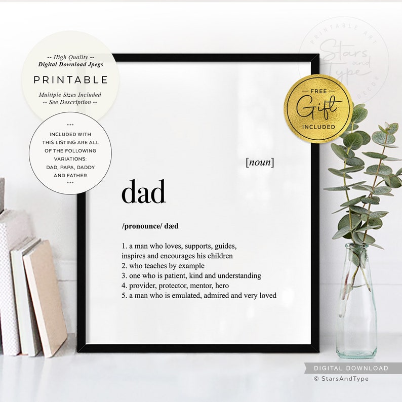 Dad Definition PRINTABLE Art, Pops Daddy Papa Father Quote, Digital ...