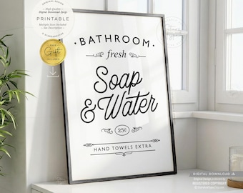 Fresh Soap And Water, PRINTABLE Wall Art, Vintage Bathroom Decor, Digital DOWNLOAD Print Jpg
