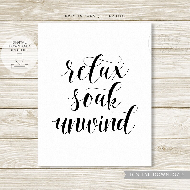 Relax Soak Unwind Bathroom Decor PRINTABLE Wall Art Spa - Etsy UK