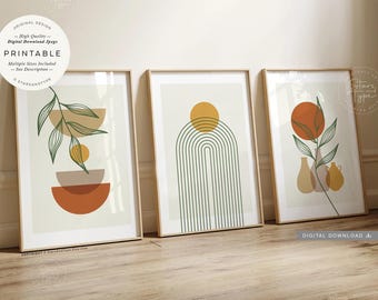 Boho Abstract Art, PRINTABLES Trio Set, Geometric Terracotta Mustard Decor, Digital DOWNLOAD Print Jpgs