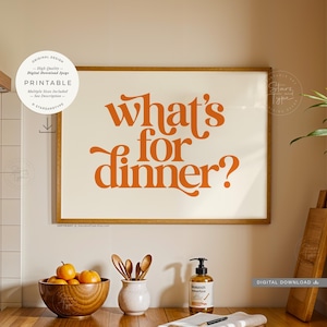 ¿Qué hay para cenar? Arte de pared imprimible, decoración de cocina naranja y beige, descarga digital, impresión Jpg