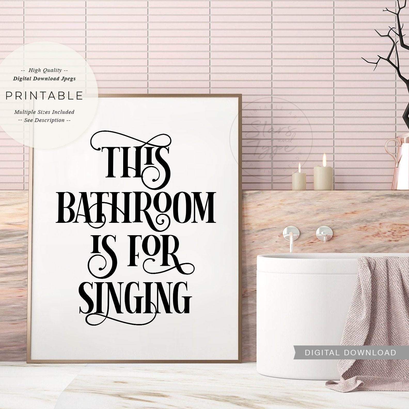 This Bathroom Is For Singing PRINTABLE Art Fun Bathroom Sign Etsy