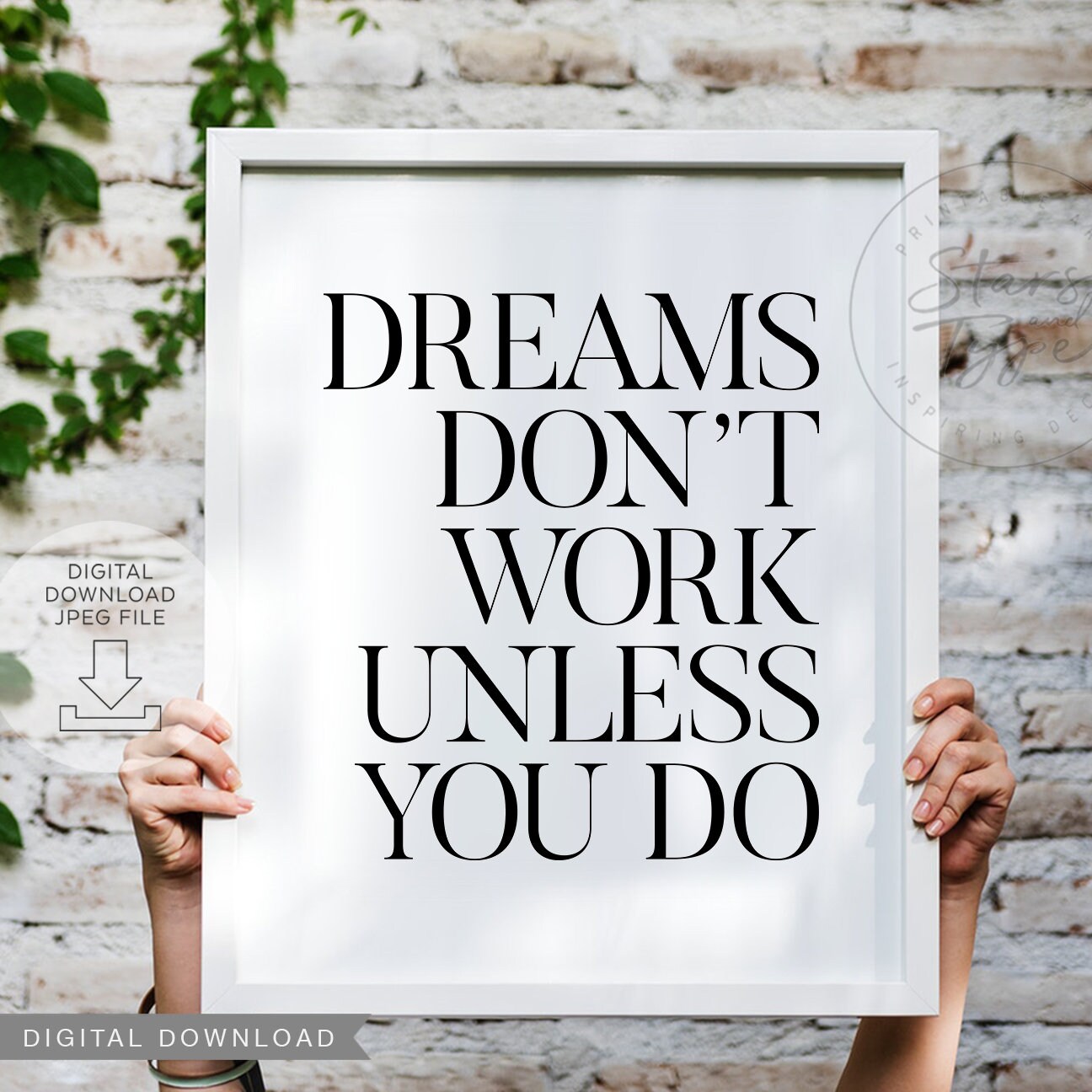 Dreams Don't Work Unless You Do PRINTABLE Wall Art Home | Etsy