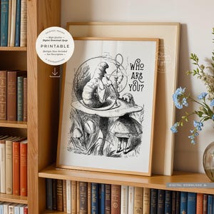 Kim jesteś, DRUKOWANA sztuka, przygody gąsienicy Alicji w Krainie Czarów, cytat z książki z ilustracjami w stylu vintage, cyfrowe POBIERZ Drukuj Jpg