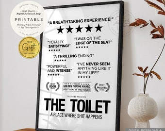 Toilet 5 Star Reviews, PRINTABLE Wall Art, Bathroom Rating Sign, Funny Loo Poop Humor, Washroom Decor, Digital DOWNLOAD Print Jpg