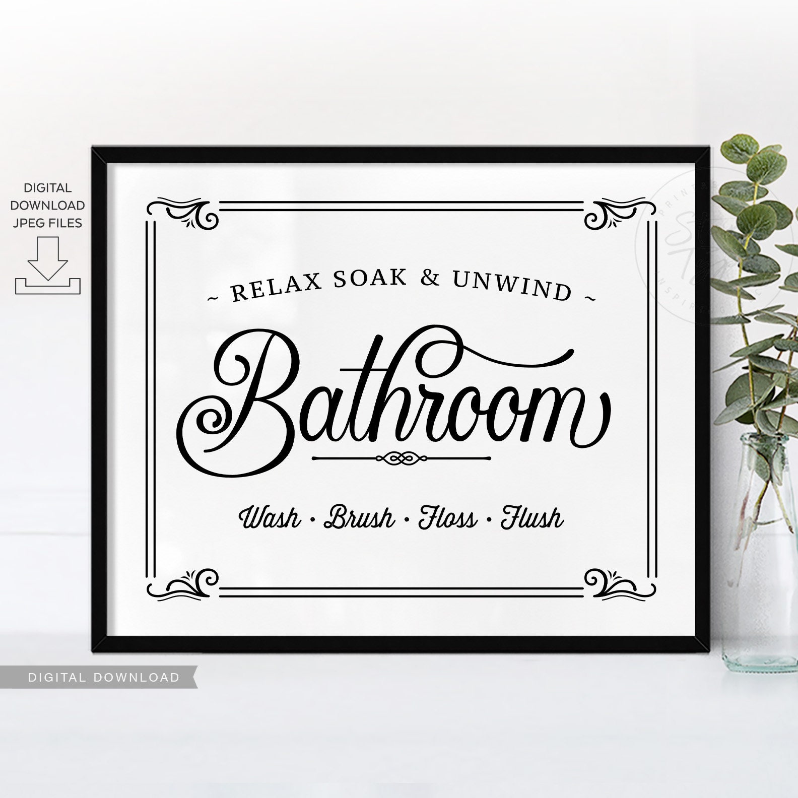 Bathroom PRINTABLE Wall Art Vintage Farmhouse Style Sign Door - Etsy UK