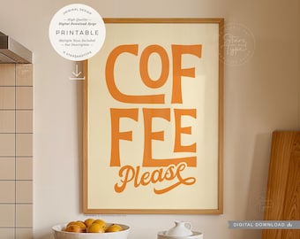 Koffie alsjeblieft, AFDRUKBARE kunst, retro keukendecor uit het midden van de eeuw, digitale DOWNLOAD print jpg