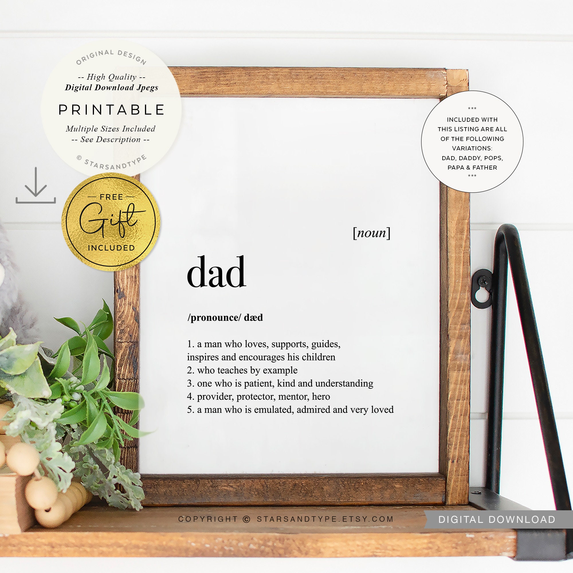Dad Definition PRINTABLE Art, Pops Daddy Papa Father Quote, Digital ...