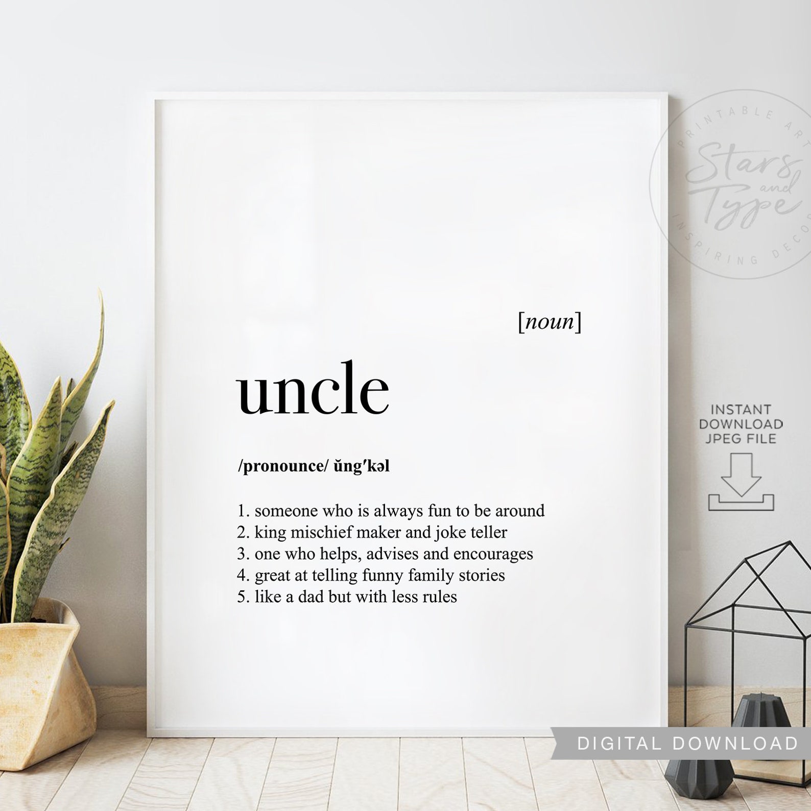 Uncle Definition Dictionary Meaning PRINTABLE Art Gift for Etsy