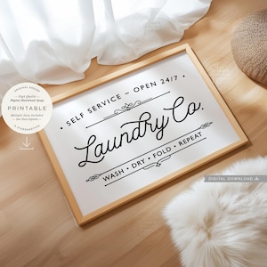 Laundry Co PRINTABLE Art, Wash Dry Fold Repeat, Utility Room Decor, Vintage Style Sign, Digital DOWNLOAD Print Jpg