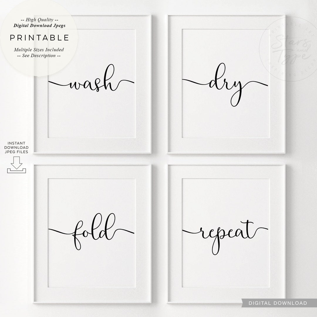 Wash Dry Fold Repeat PRINTABLE Wall Art Set of 4 Laundry - Etsy