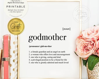 Godmother Definition, PRINTABLE Art Decor, Dictionary Meaning, Baptism Christening God Mother Gift, Digital DOWNLOAD Print Jpegs