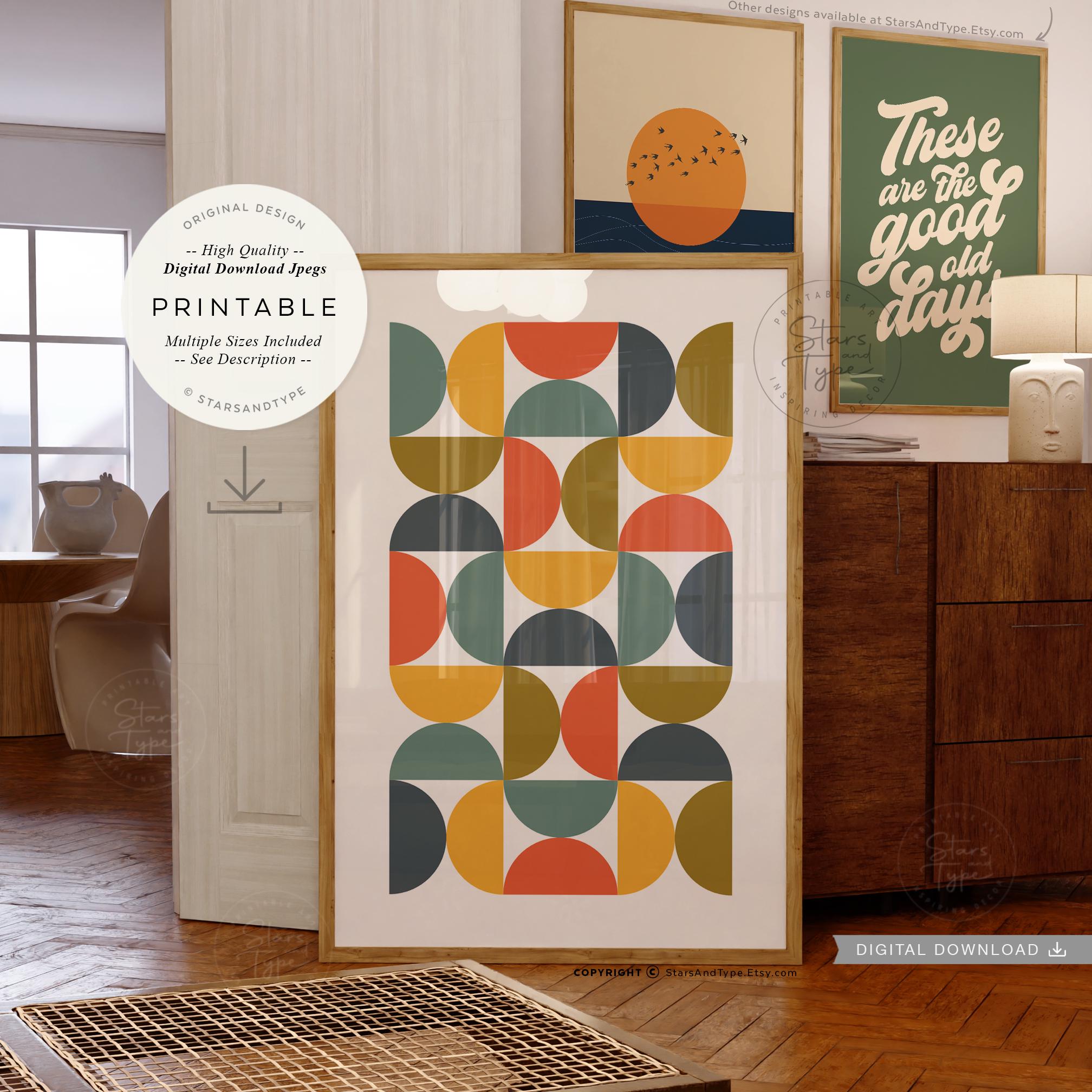 Retro Semi Circle Pattern PRINTABLE Art, Mid Century Modern, Digital ...