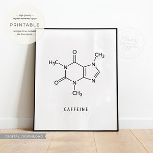 Caffeine Molecule, PRINTABLE Wall Art, Coffee Tea, Science Chemistry ...