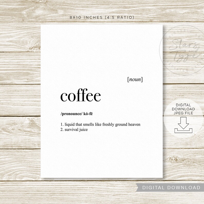 Coffee Dictionary Definition Meaning PRINTABLE Art Kitchen Etsy