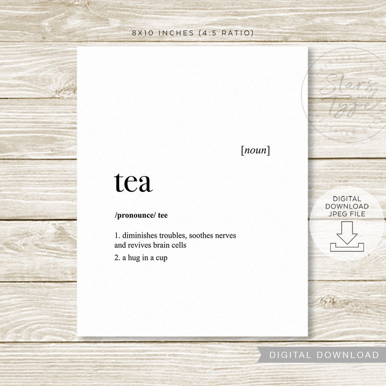 Tea Dictionary Definition Meaning PRINTABLE Art Kitchen Etsy