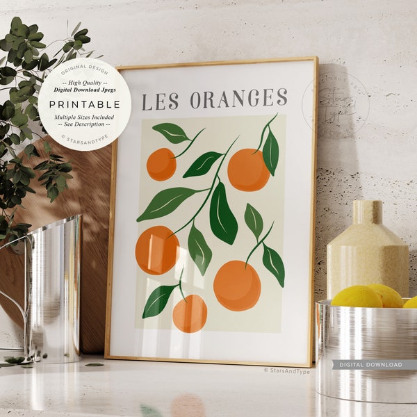 Les Oranges, PRINTABLE Art, Vintage Orange Fruit Market, French Kitchen Dining Room Wall Decor, Digital DOWNLOAD Print Jpg