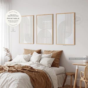 Neutral Geometric Line Art Arches, PRINTABLES Set of 3, Minimalist Beige Mid Century Modern Wall Decor, Digital DOWNLOAD Print Jpgs