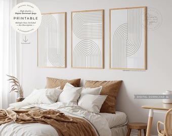 Neutral Geometric Line Art Arches, PRINTABLES Set of 3, Minimalist Beige Mid Century Modern Wall Decor, Digital DOWNLOAD Print Jpgs