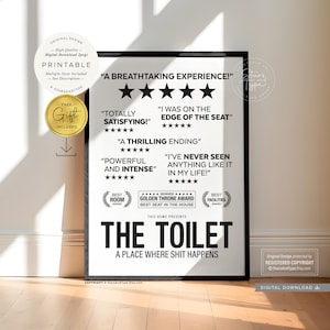 Toilet 5 Star Reviews, PRINTABLE Wall Art, Bathroom Rating Sign, Funny Loo Poop Humor, Washroom Decor, Digital DOWNLOAD Print Jpg