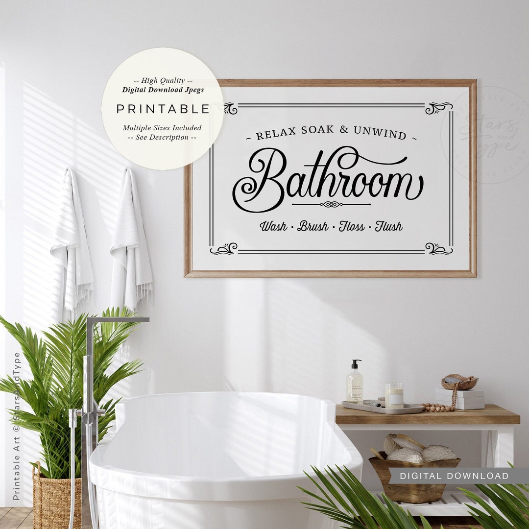 Bathroom PRINTABLE Wall Art Vintage Farmhouse Style Sign Etsy UK
