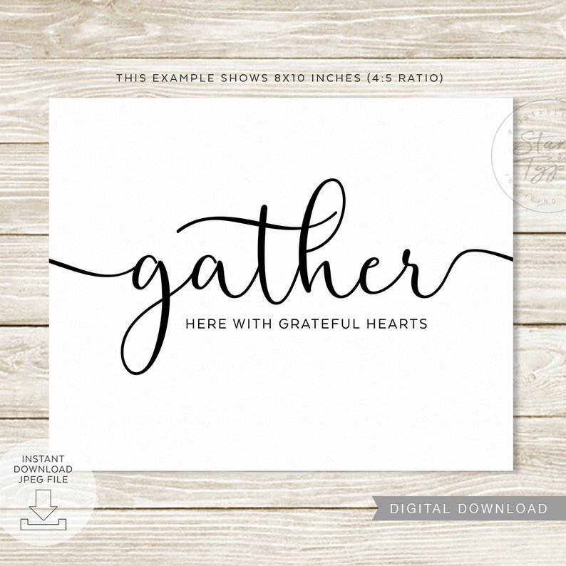 Gather Here With Grateful Hearts PRINTABLE Wall Art Kitchen - Etsy
