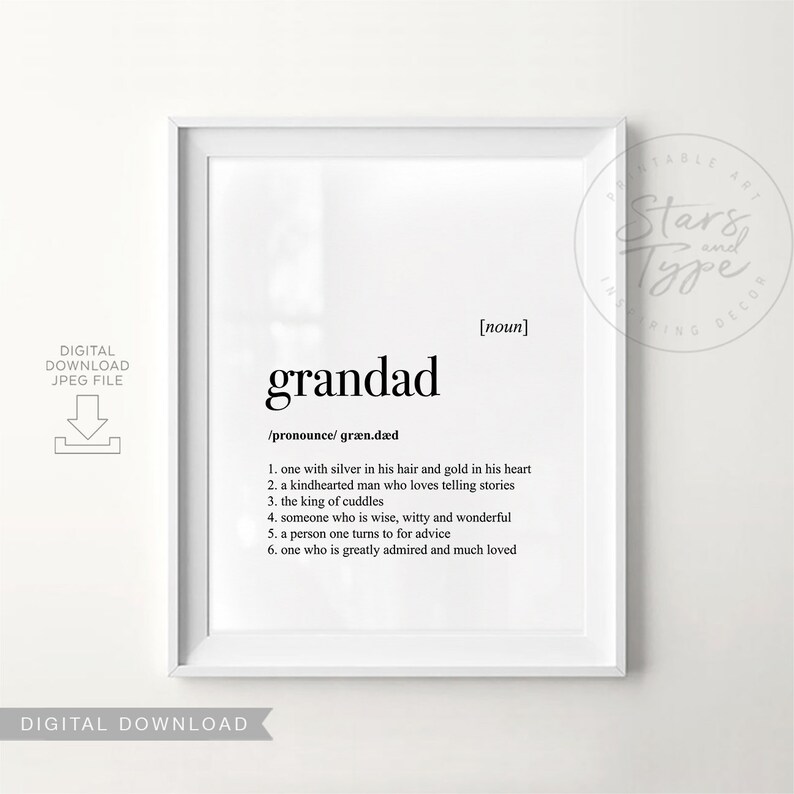 Grandad Grandfather Grandpa Dictionary PRINTABLE Art Etsy