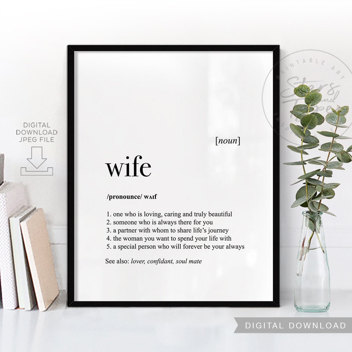 Wife Dictionary Definition Meaning PRINTABLE Art Decor Etsy
