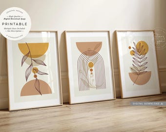 Geometrisch boho botanisch, PRINTABLES Set, bruinbeige abstracte kunst, digitale DOWNLOAD Print Jpgs