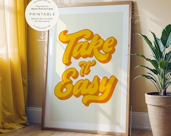 Take It Easy, PRINTABLE Art, Orange Retro Vintage 70s Decor, Digital DOWNLOAD Print Jpg