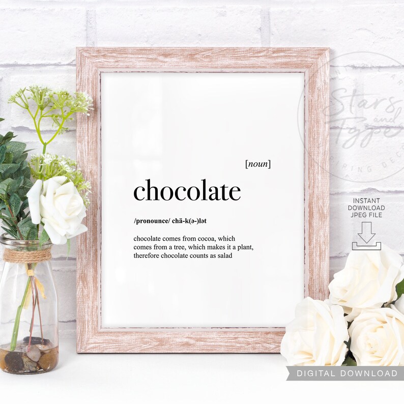 Chocolate Dictionary Definition Meaning PRINTABLE Art Funny Etsy