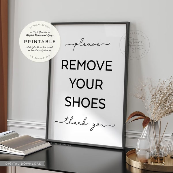 Please Remove Your Shoes Thank You, PRINTABLE Wall Art, Shoes Off Entry Way Sign, HallWay Mud Room Decor, Digital DOWNLOAD Print Jpegs