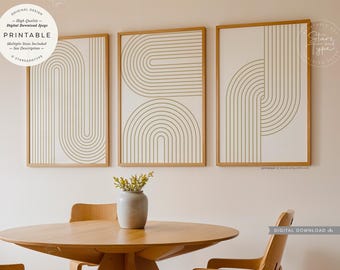 幾何学的なアーチ、印刷可能なアートトリオ、ミニマリストミッドセンチュリー装飾、デジタルダウンロード印刷JPG