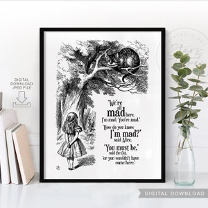 A1 A2 A3 A4 A5 Alice Wonderland all mad here Vintage Art Print Poster