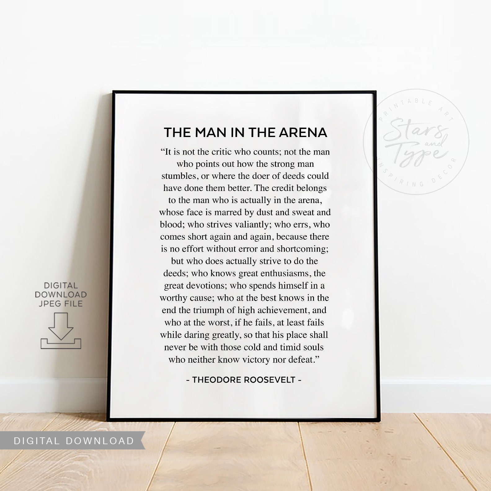 The Man in the Arena PRINTABLE Wall Art Theodore Roosevelt - Etsy