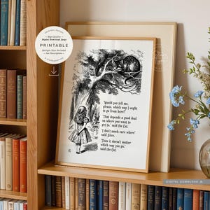 Alices adventures In Wonderland, PRINTABLE Wall Art, Which Way Ought I Go, Cheshire Cat Illustration, Book Quote, Digital DOWNLOAD Print Jpg