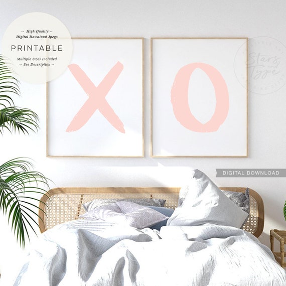 XO Kisses X O PRINTABLE Wall Art Set of 2 Blush Pink Color Etsy