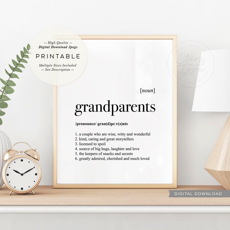 Grandparents Definition, PRINTABLE Art, Grandparent Grandmother Grandad Gift, Dictionary Meaning, Digital DOWNLOAD Print Jpg image 1