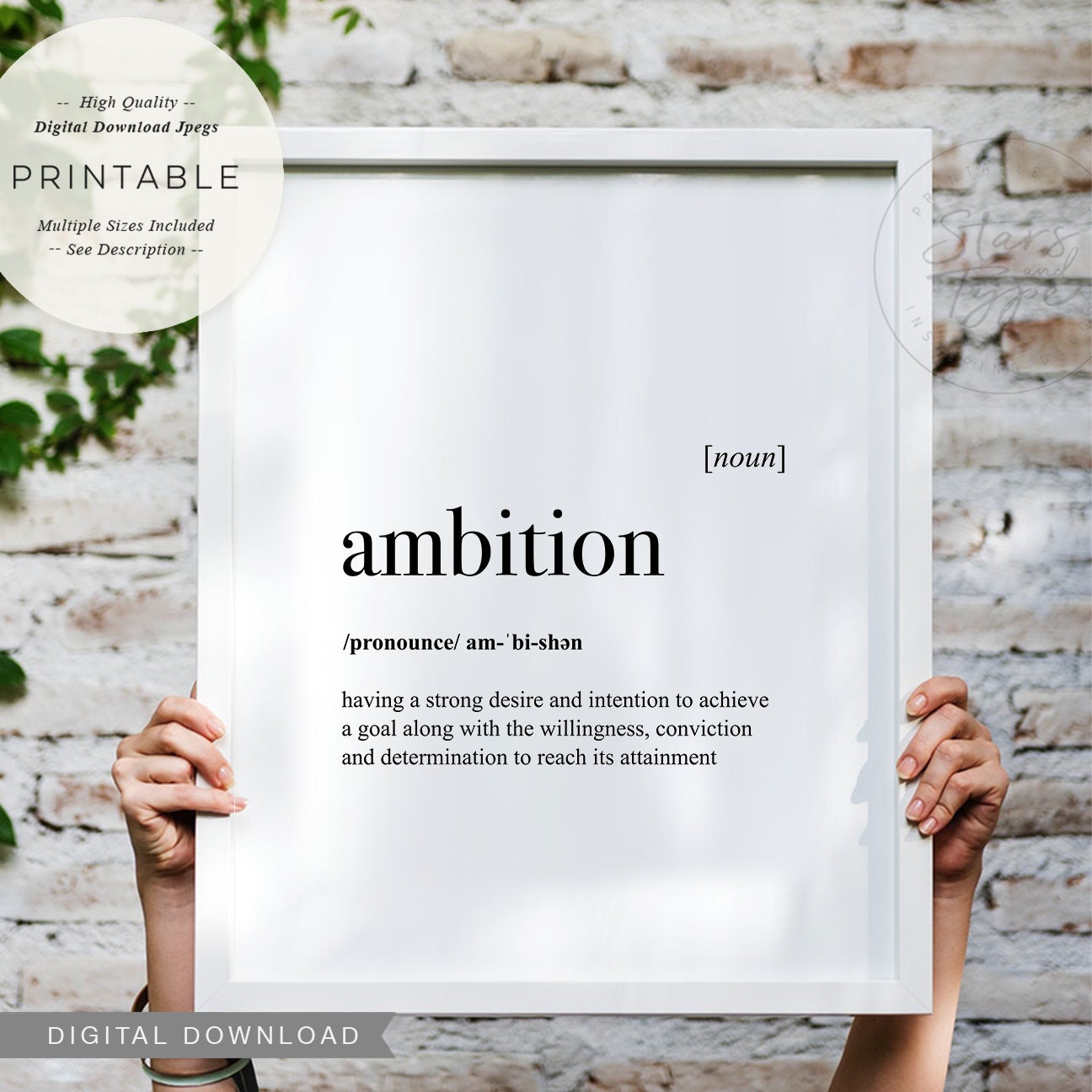 Ambition Definition PRINTABLE Art Dictionary Meaning Etsy
